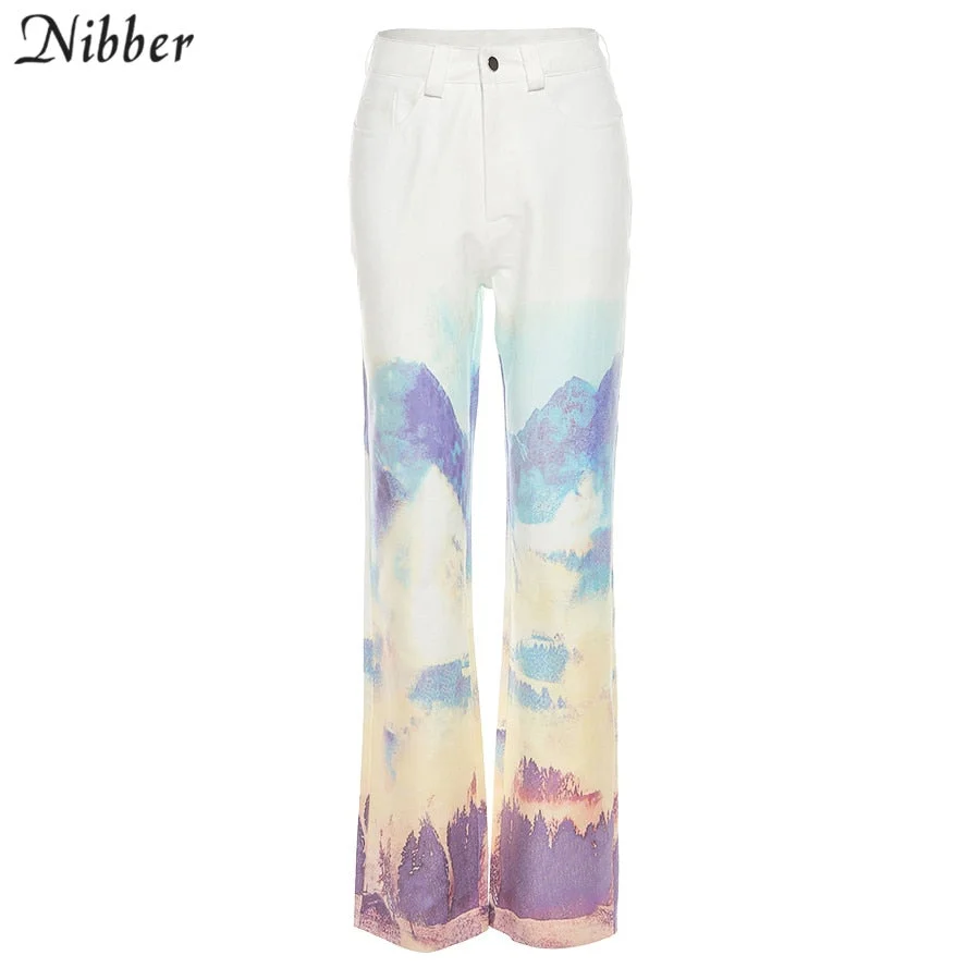 Nibber Loose Graphic Printing High Waist Harem Pants For Women Summer 2021 Fashion Street Casual College Style Trousers Female