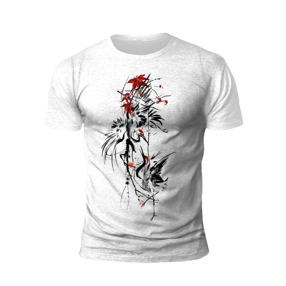 Ink Wash Crane and Maple T-Shirt