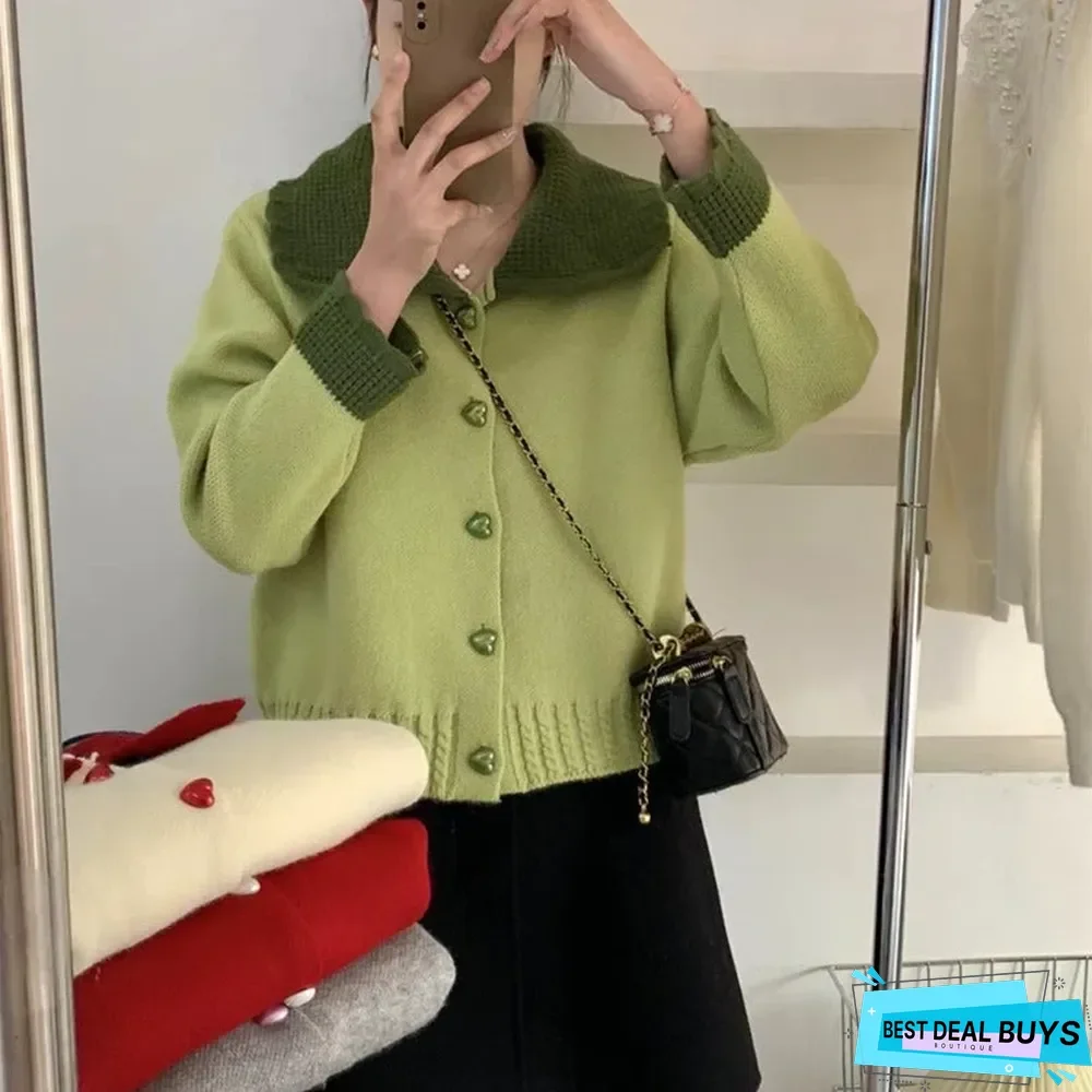 Love Loose Contrast Lapel Knit Cardigan