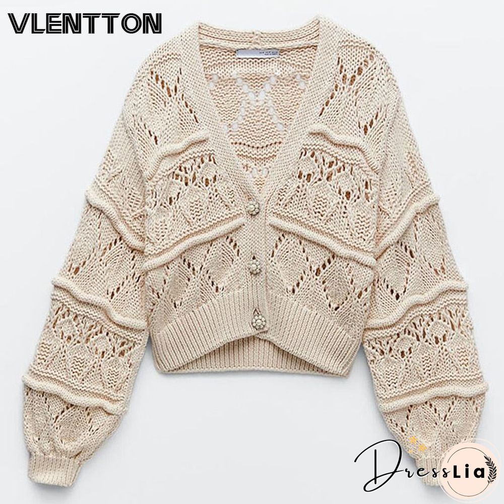 Spring & Autumn Womens Artificial Pearl Buttons Sweater Vintage Long Sleeve Female