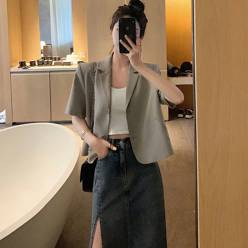Blazers Women Fashion Casual Short Sleeve Loose Korean Style Office Lady Single Breasted Elegant All-match Summer Female Clothes