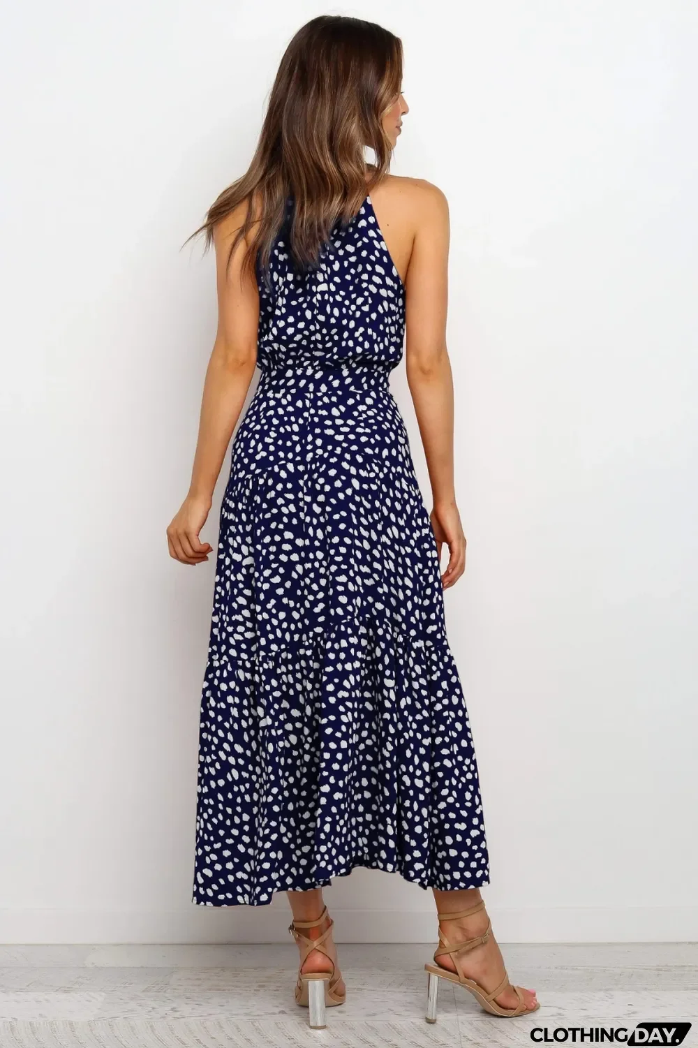Print Elegant Long Dress with Scoop Neckline