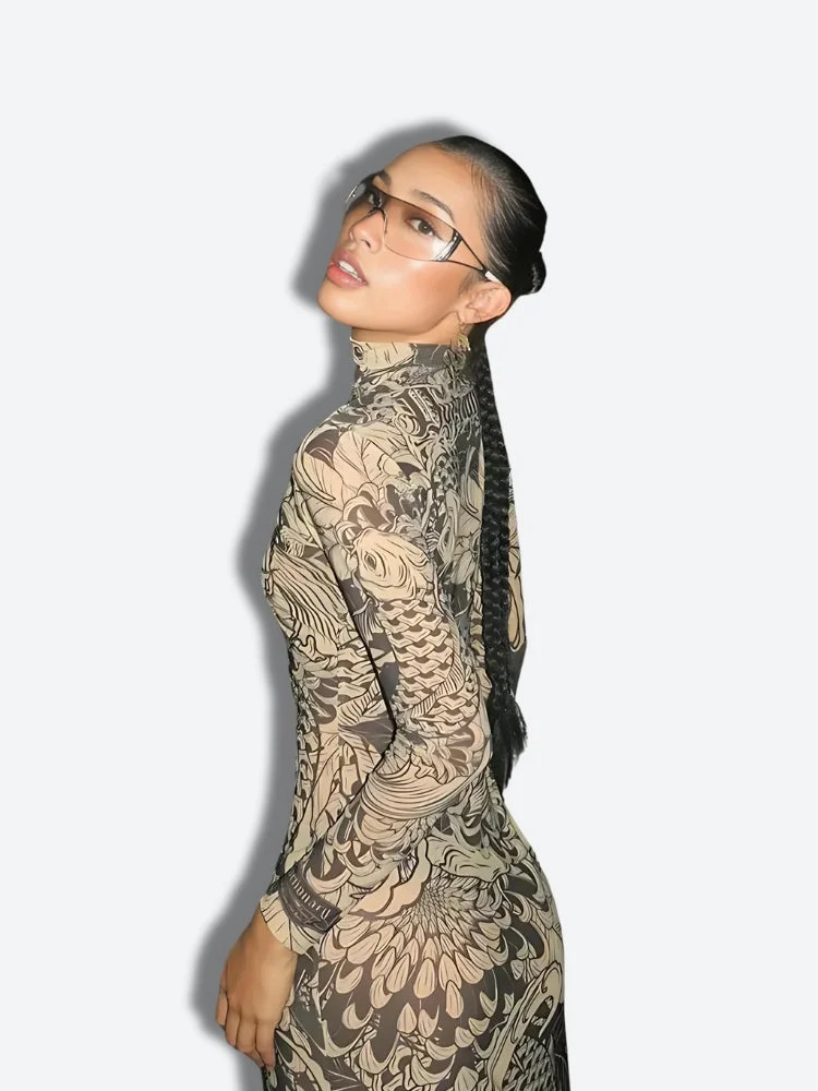 Brownm Tattoo Maxi Dress