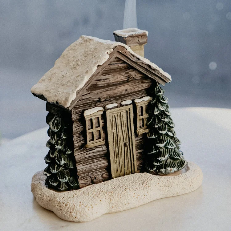 Log Cabin Snowy Winter Incense Cone Burner | 168DEAL