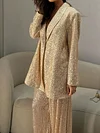 Women's Sequin Elegant Prom Party Deep V Neck Blazer &  Long Pants Set 
