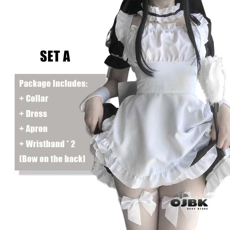 Amine Maid Cosplay Clothes Black Kawaii Lolita French Dress Girls Woman Waitress Party Stage Costumes Japanese Cafe Outfit 2021