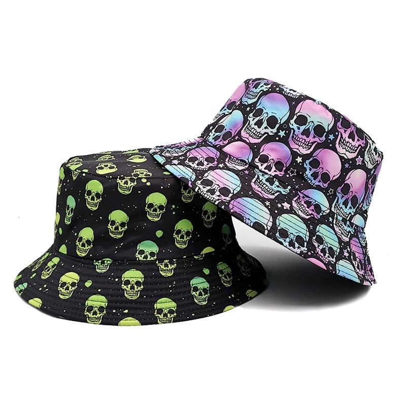 Unisex Gothic Streetwear Cool Style Skull Printing Flat Eaves Bucket Hat