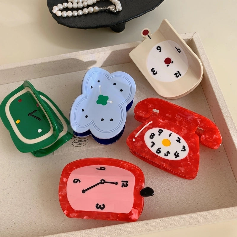 New Personalized Creative Acetate Alarm Clock Phone Shark Clip Back Head Updo Hair Claw Simple Hair Accessories