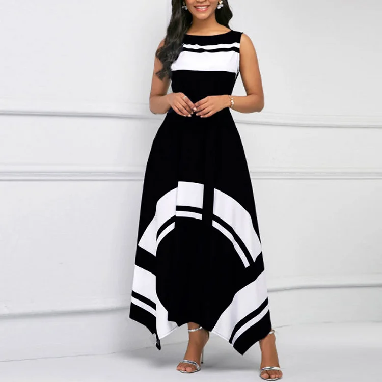 Geometric Print Sleeveless Irregular Maxi Dress - IRBOOM Fashion Clothing