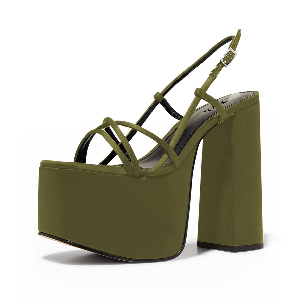 Green Criss-Cross Slingback Platform Sandals with Buckle Strap Nicepairs