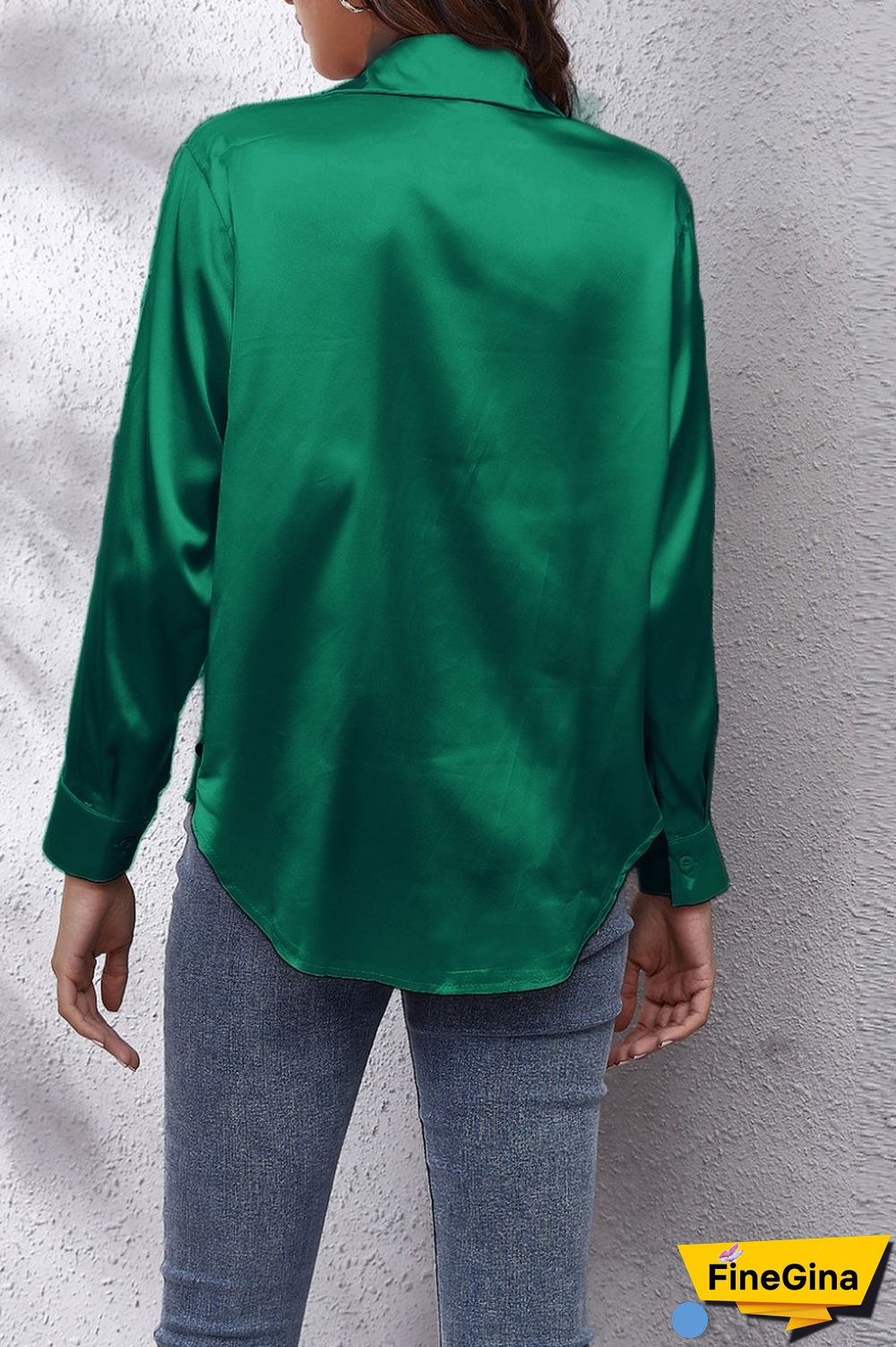 Green Casual Solid Basic Shirt Collar Tops