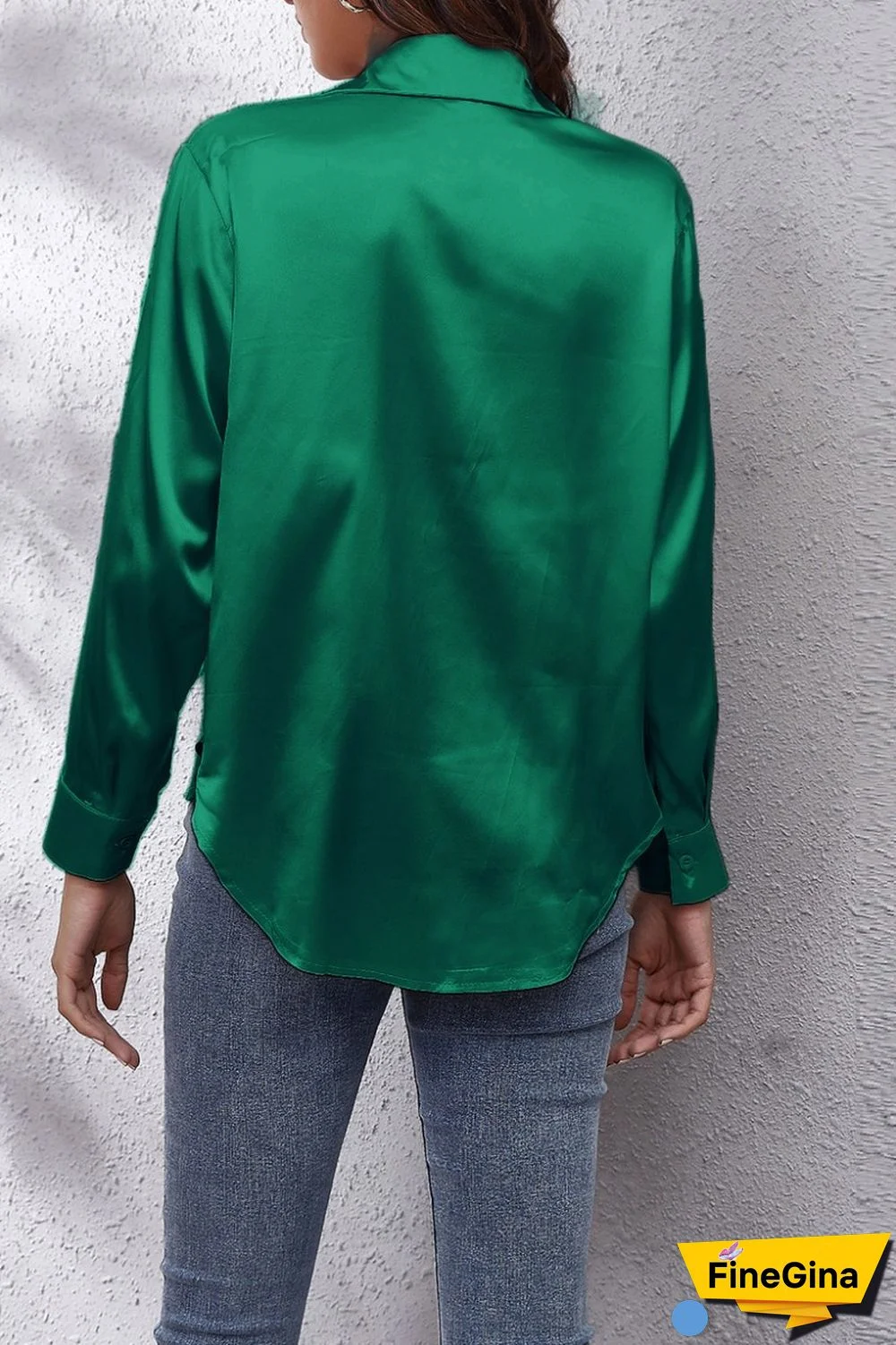 Green Casual Solid Basic Shirt Collar Tops