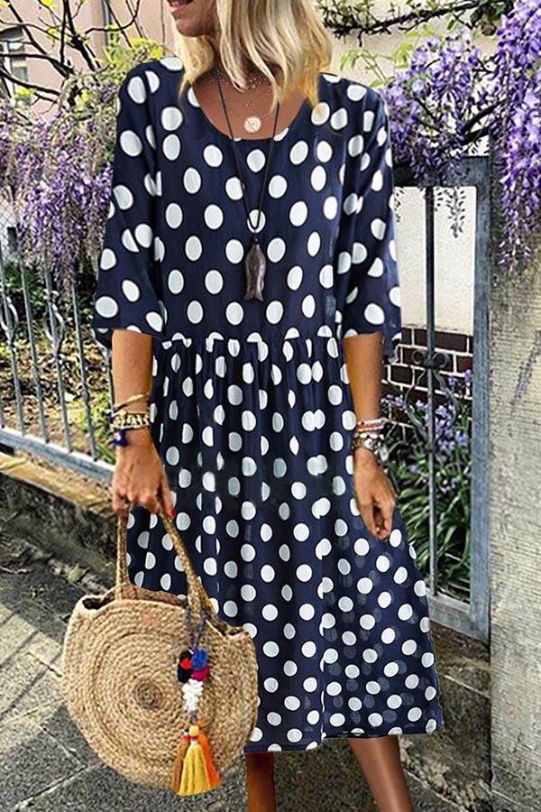 Casual Polka Dots Print Paneled Side Pockets Midi Dress | EGEMISS