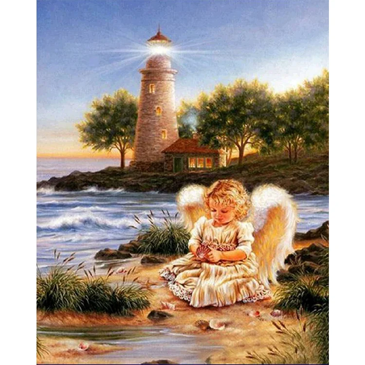 Angel By The Lighthouse 40*50CM(Canvas) Full Round Drill Diamond Painting gbfke