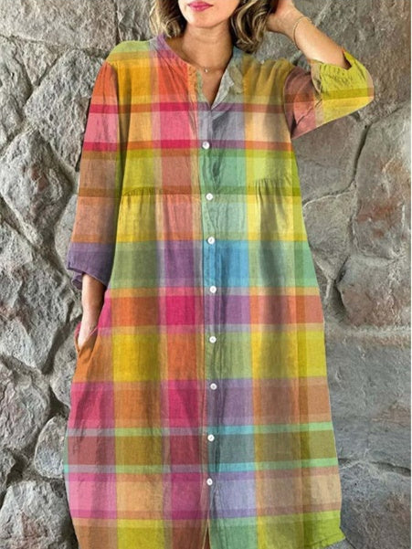 Women's 3/4 Sleeve V-neck Floral Printed Midi Dress