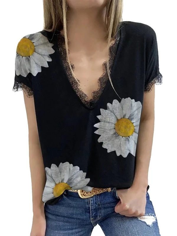 Chrysanthemum Lace T-shirt-Mayoulove