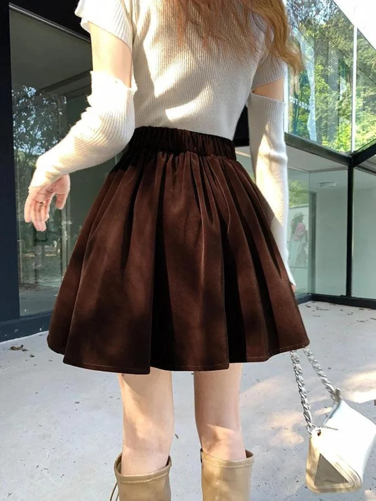 Brownm Academia Velvet Mini Skirt