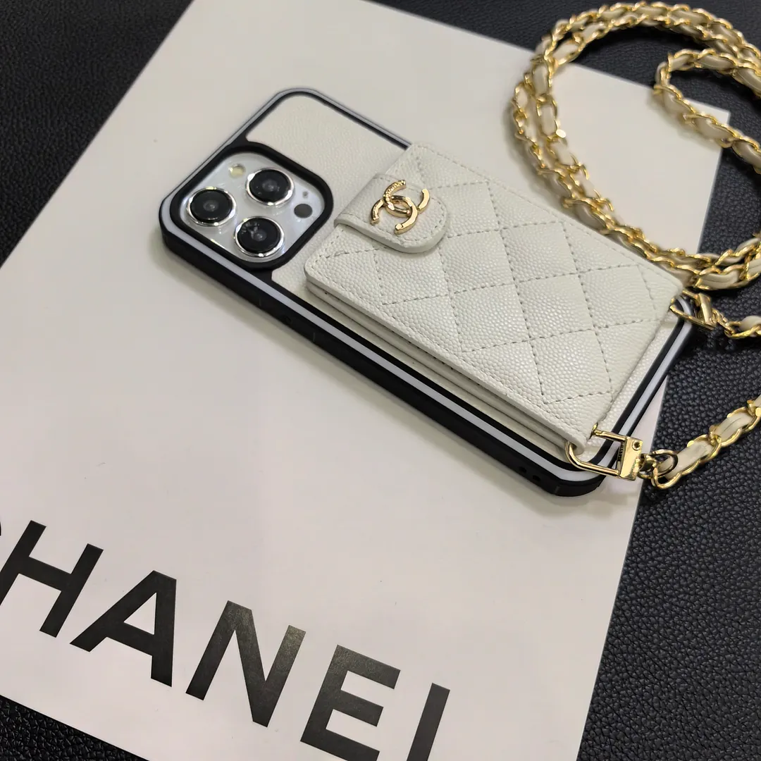 Luxurious Lambskin Chanel Button Card Holder iPhone Case Crossbody