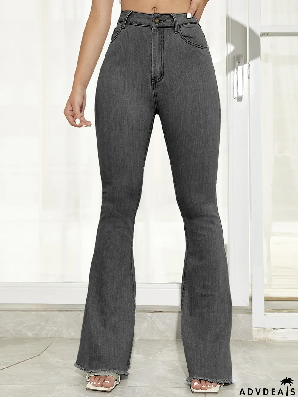 Spring Fall High Waist Wide Leg Stretch Slim Fit Denim Bell Bottom Pants