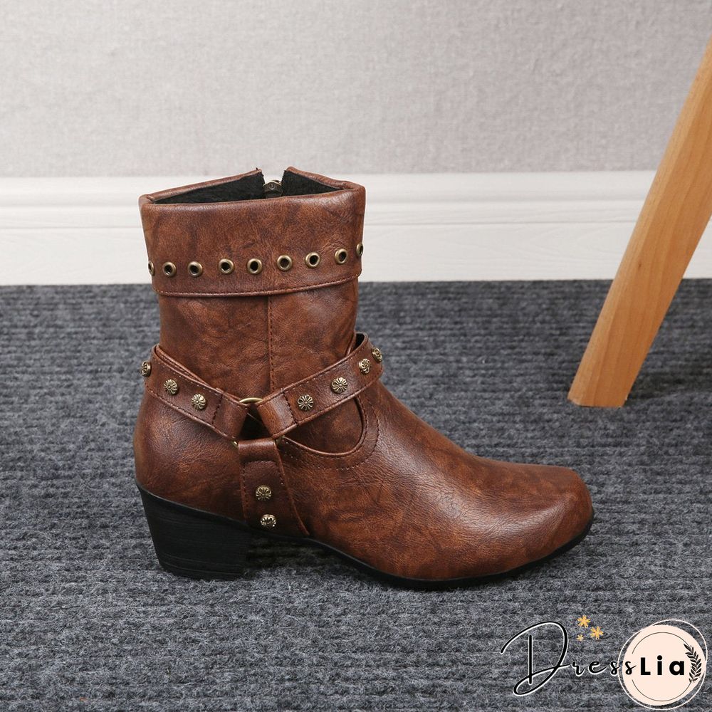 Round Toe Zipper Retro Boot