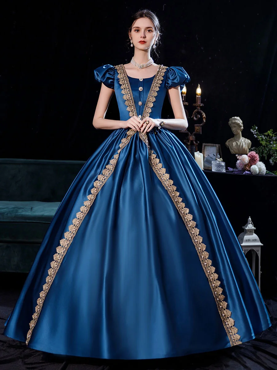Women Victorian Dress Halloween Vintage Costume Puff Short Sleeve Medieval Performance Dress Novameme