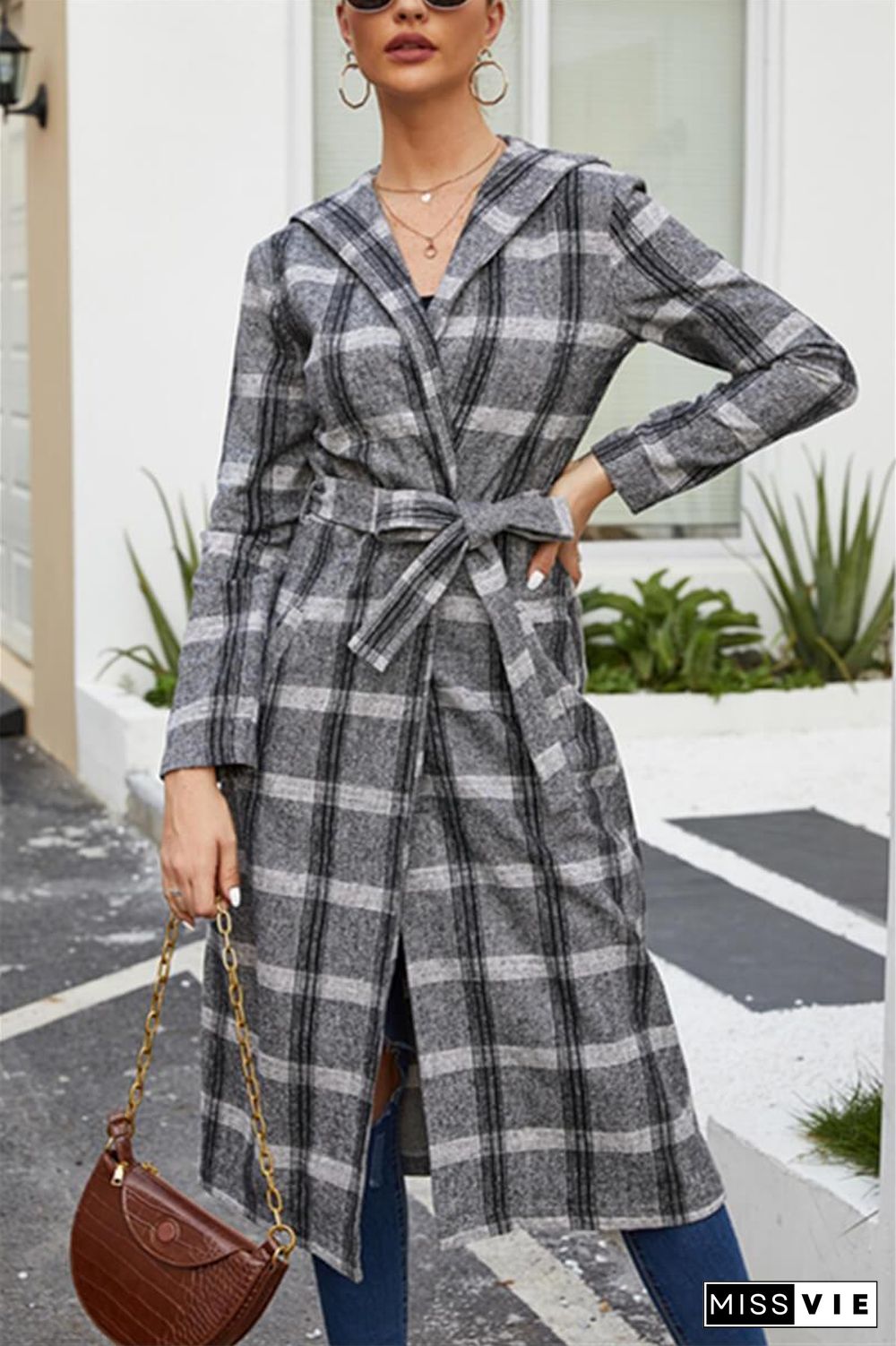Fashion Casual Plaid Hooded Coat (Only Coat)