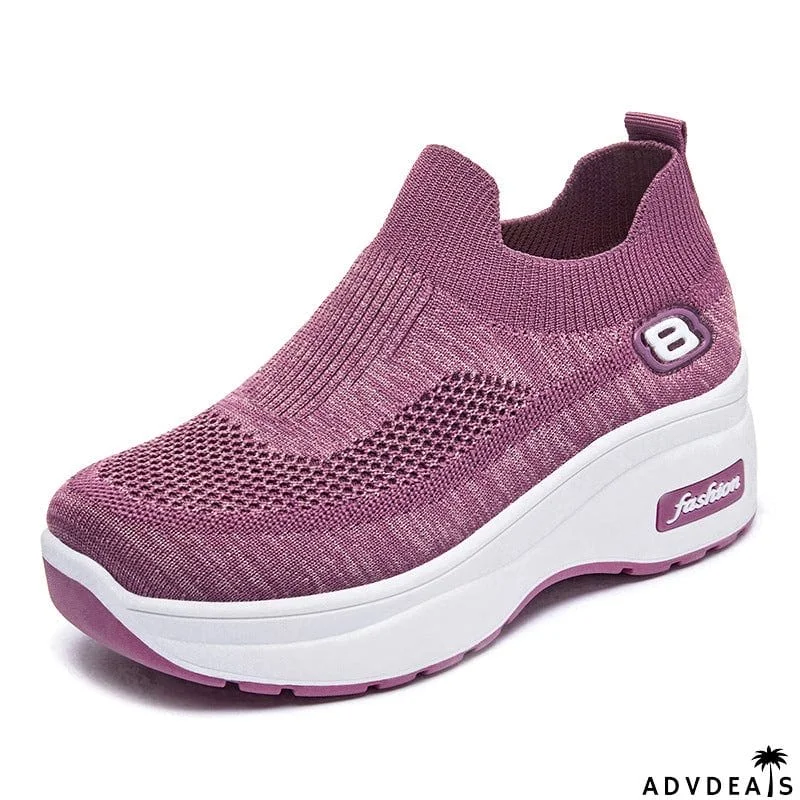 Breathable Solid Color Slip-On Thick-Soled Shoes
