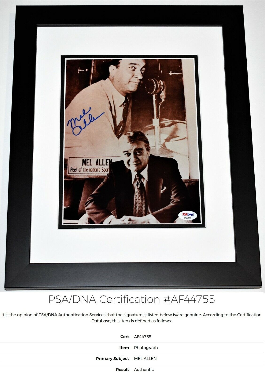 Mel Allen Signed Autographed Announcer 8x10 Photo Poster painting FRAMED - Died 1996 + PSA/DNA