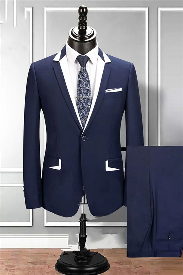 Notched Lapel Navy Blue Groom And Groomsmen Suits Two Pieces
