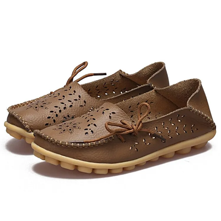 Female Ballet Flats Shoes Women Cut Out GenuineLeather Breathbale Moccains Women Shallow Shoes Solid Ballerina Ladies Shoes