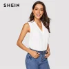 SHEIN Classy V-Neck Sleeveless Solid Women Tops And Blouses 2019 Summer Casual Fashion Lady Streetwear Tank Top Blouse 