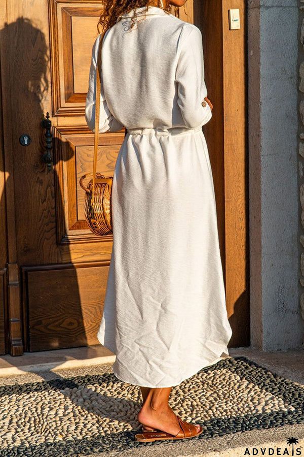 Tie Button Long Sleeve Shirt Dress