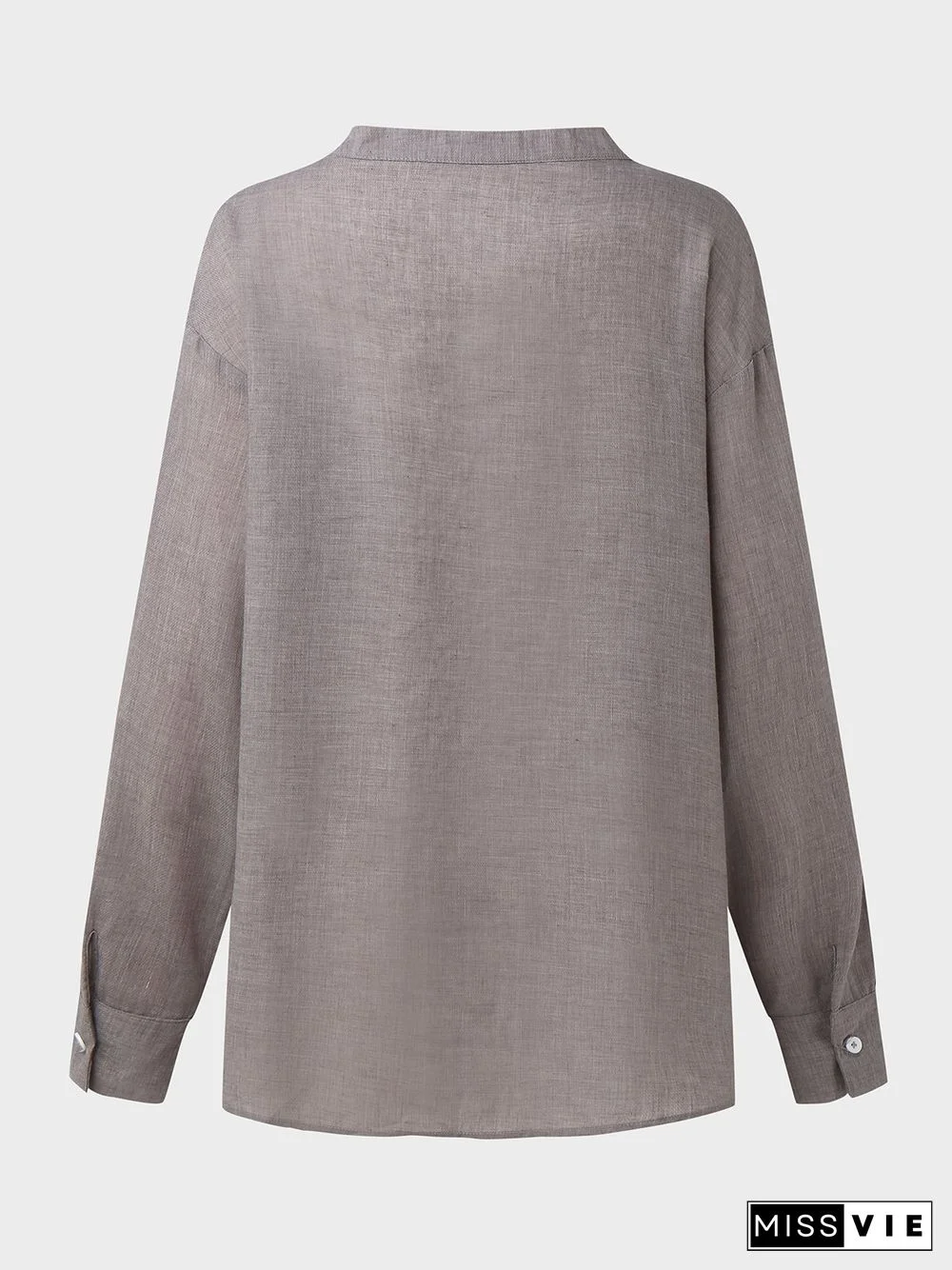 Solid Shirt Collar Casual Long Sleeve Blouse