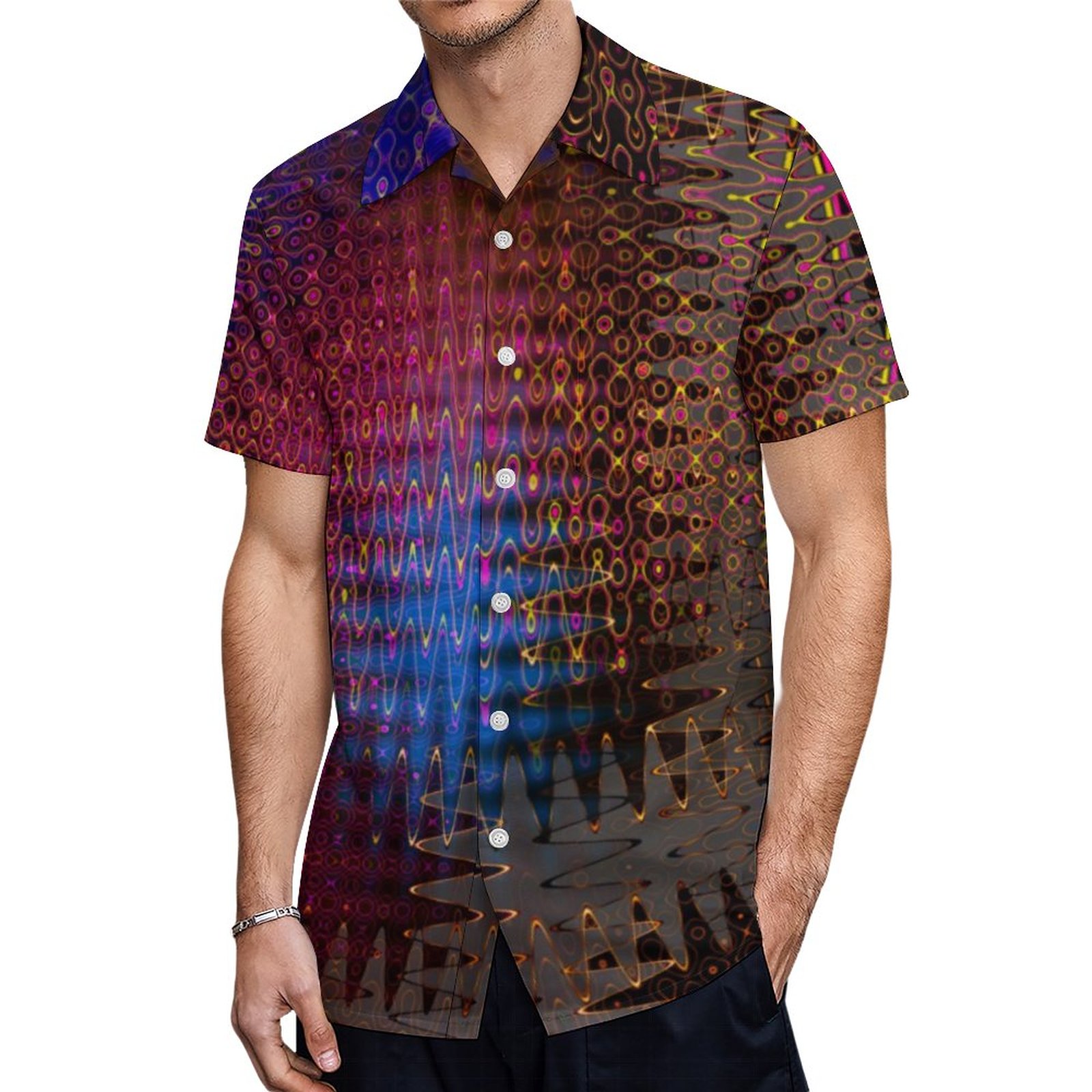 Bootyliscious Liquid Rainbow Techno Rave Hawaiian Shirt Mens Button Down Plus Size Tropical Hawaii Beach Shirts