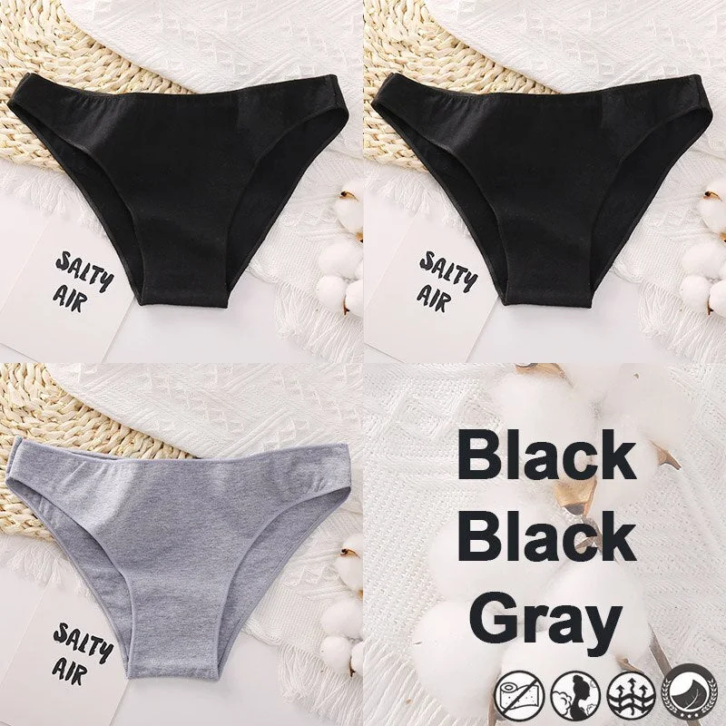 3PCS/Set Women's Panties Bikini Briefs Cotton Underwear Sexy Lingerie M-XXL Panties Female Underpants Solid Color Girls Pantys