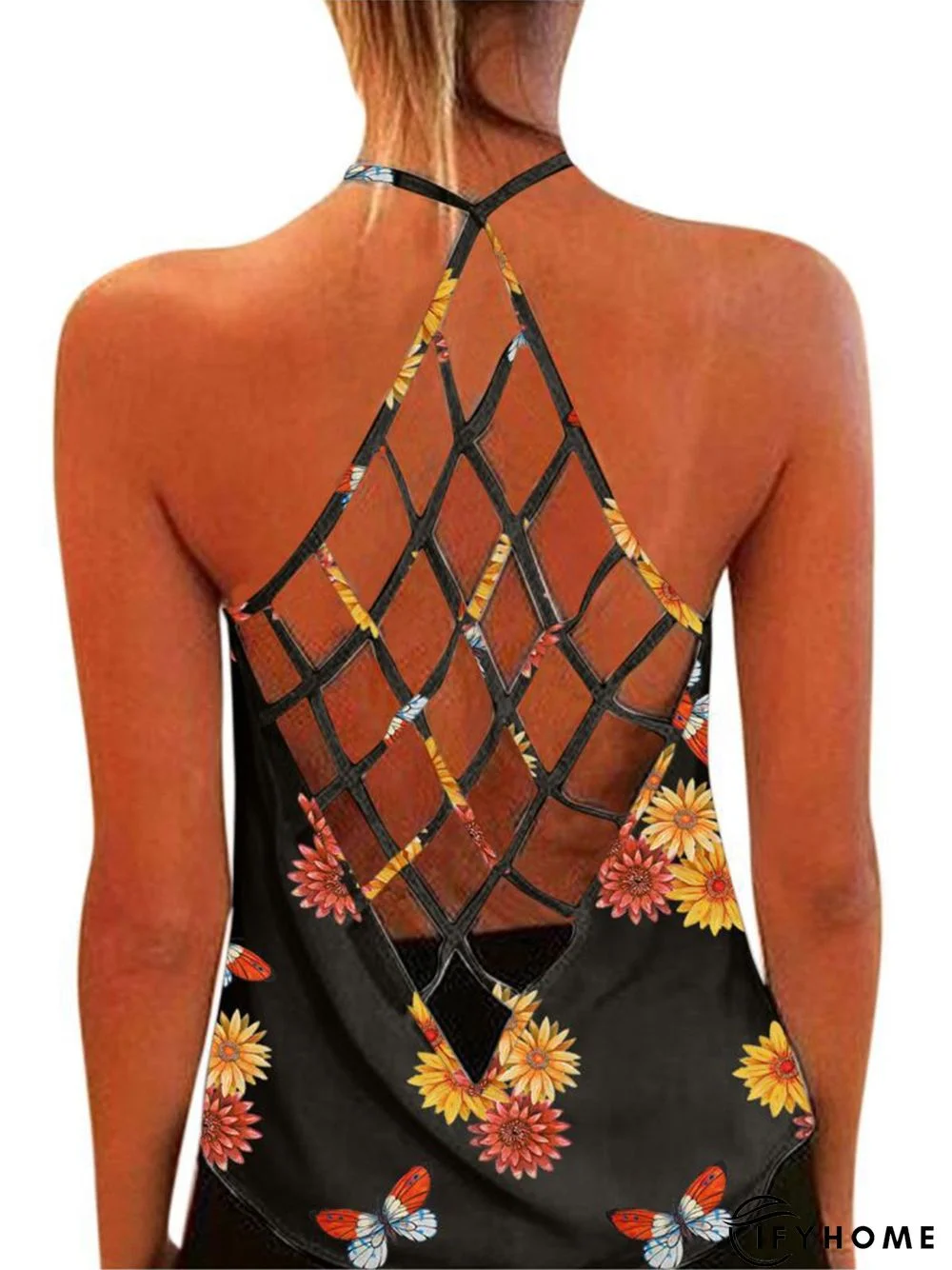 Vintage Butterflies Sunflowers Printed Sleeveless Casual Top | IFYHOME