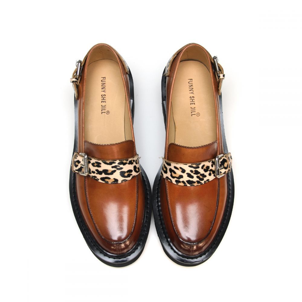 Comfortable Round Toe Loafers Floral Print Shoes With Platform