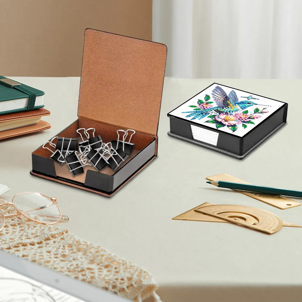5D DIY PU Diamond Art Note Box with 160 Sheets Paper Memo Pad Holder (Bird)