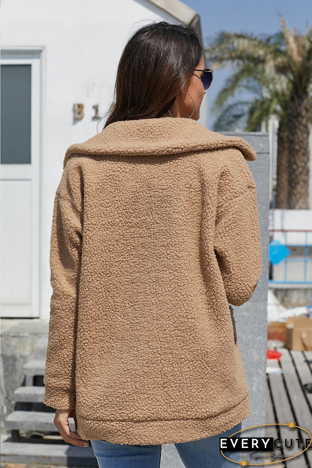 Light Brown Lamb Wool Zipped Chunky Coat