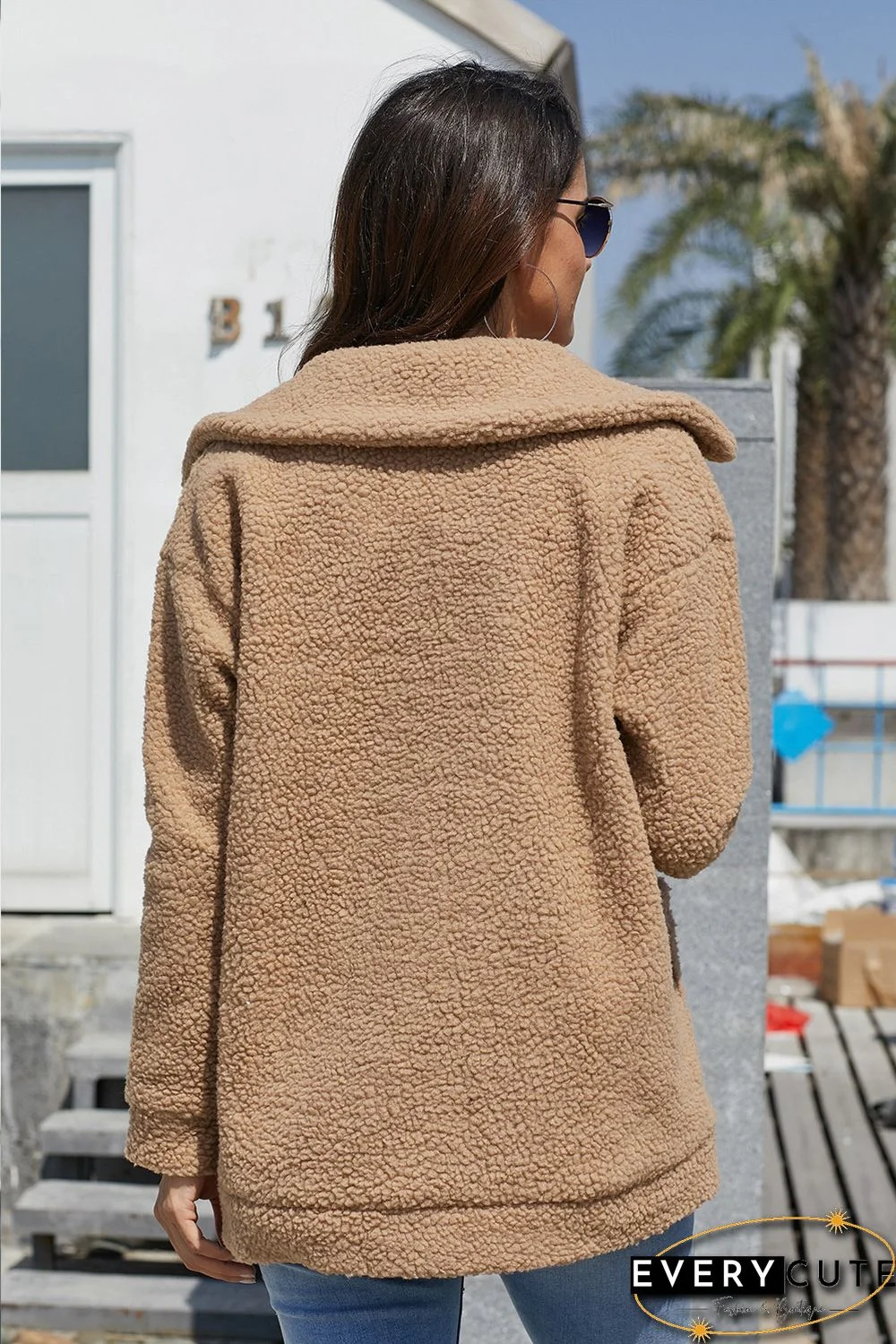 Light Brown Lamb Wool Zipped Chunky Coat