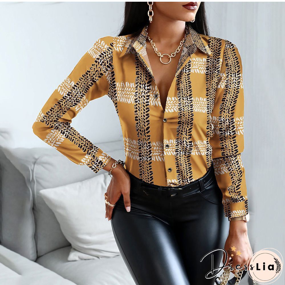 Autumn Women Black Floral Print Top Shirt Fashion Casual Long Sleeve Turn-down Collar Tops Shirts New Elegant Slim Button Shirts