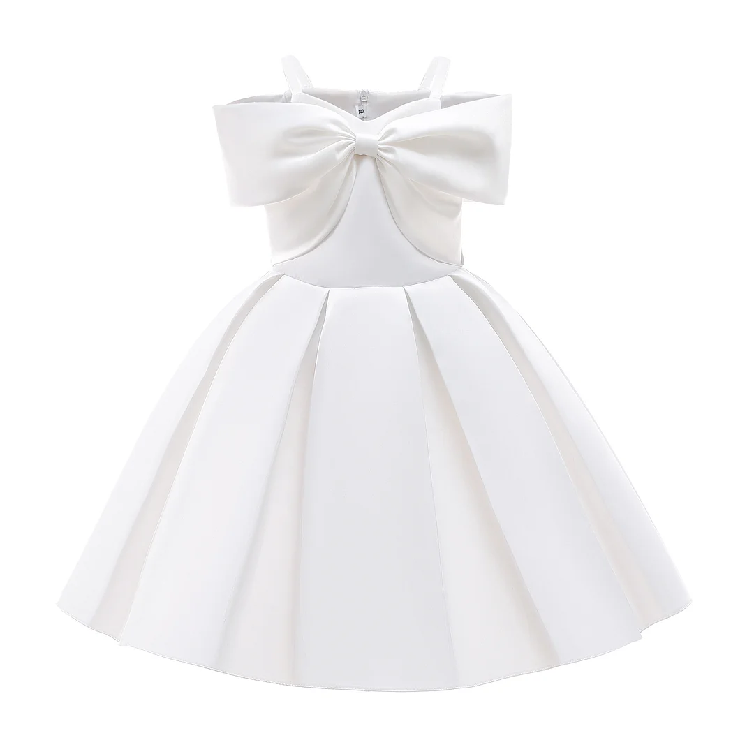 Buzzdaisy Solid Color Princess Dress For Toddlers Halter Neck Bow-Knot Off The Shoulder Machine Wash Cotton Vintage Skirt Summer