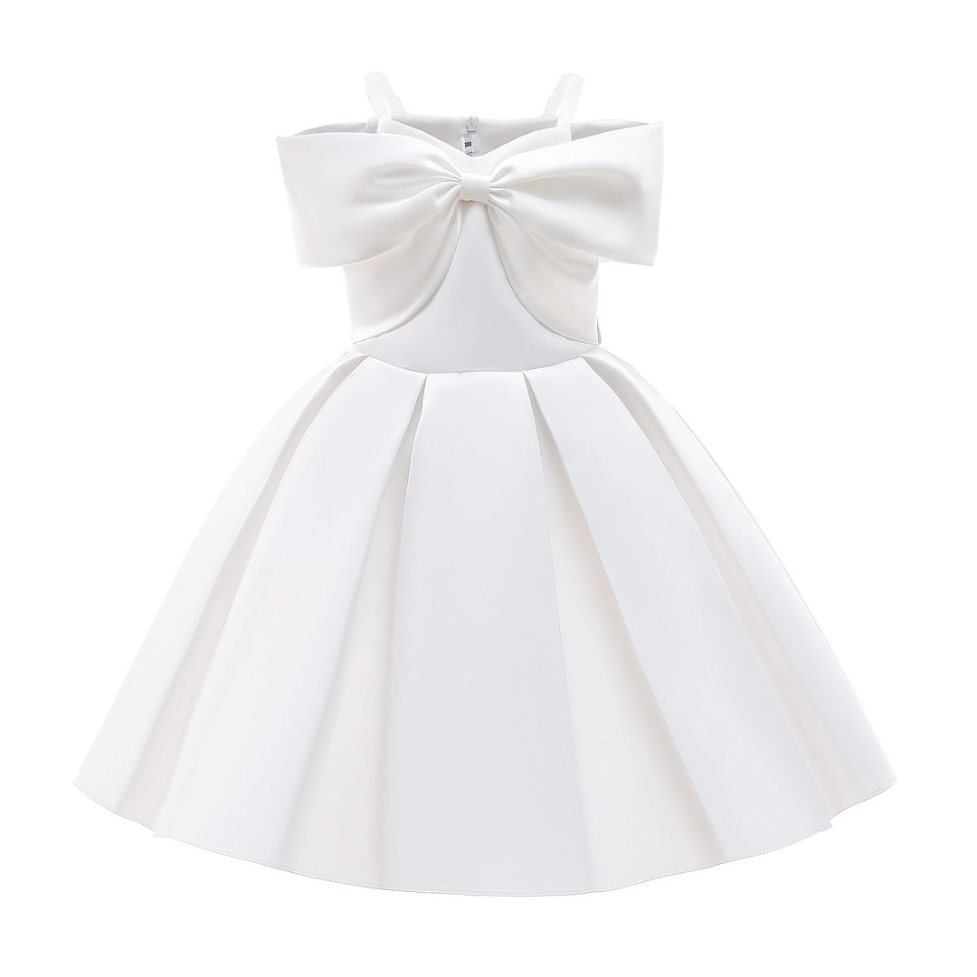 Buzzdaisy Solid Color Evening Dress For Toddlers Bow-Knot Off The Shoulder Without Fading Cotton Princess Dress Summer
