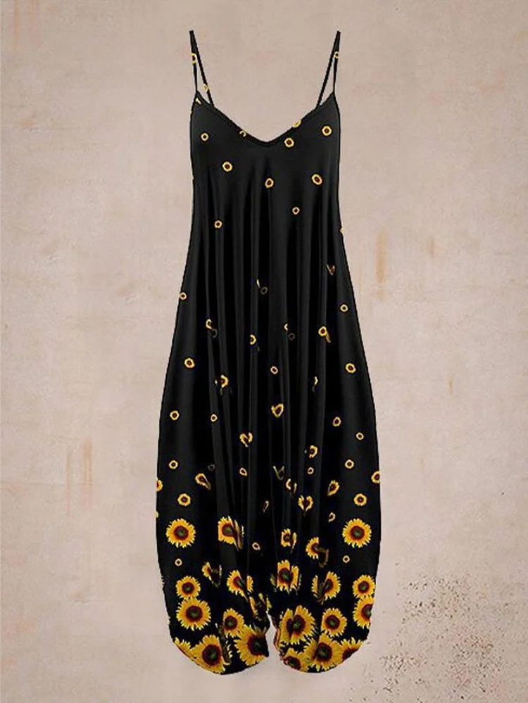 Sunflowers Printed Sleeveless Jumpsuit shopify Stunahome.com