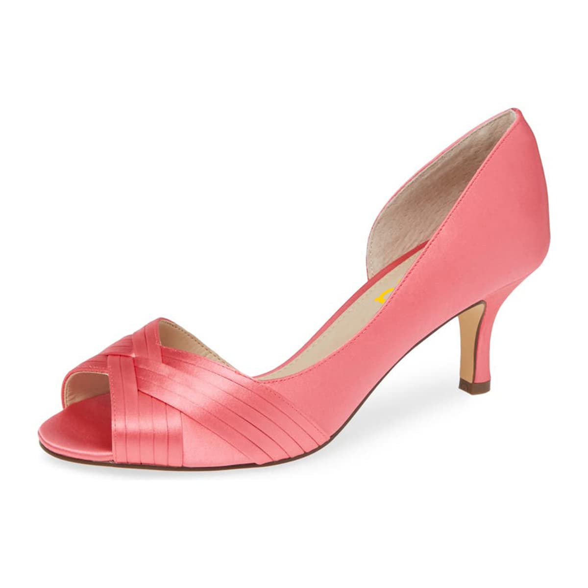 Peach Satin Peep Toe Kitten Heel Elegant D'orsay Sophisticated Pumps Nicepairs