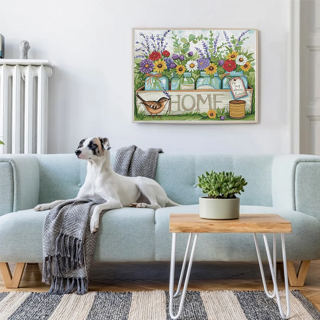 Home Vase and Bird Full 11CT DIY Stamped Cross Stitch Kits 50x40cm Home Decor