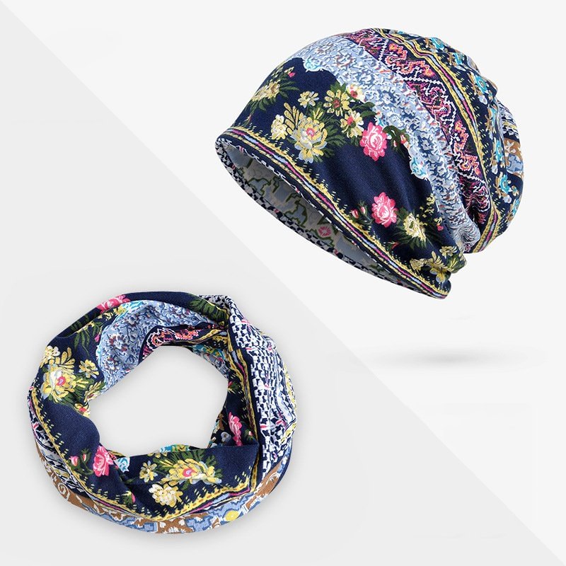 Thin Floral Print All-match Sunscreen Women's Dual-use Neck Gaiter Hat