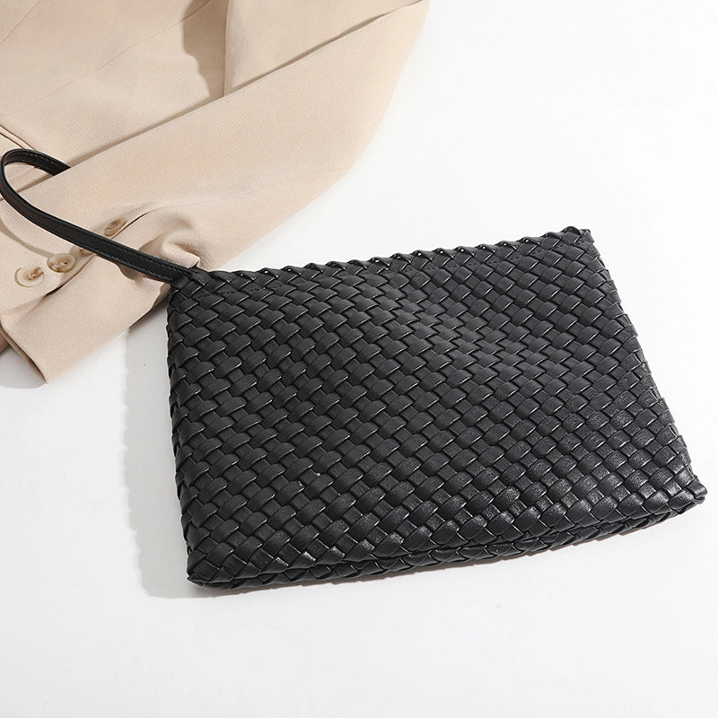 Women’s Solid Color Pu Leather Weave Zipper Wallets