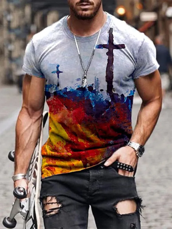 Battlefield Printed Round Neck Loose T-shirt