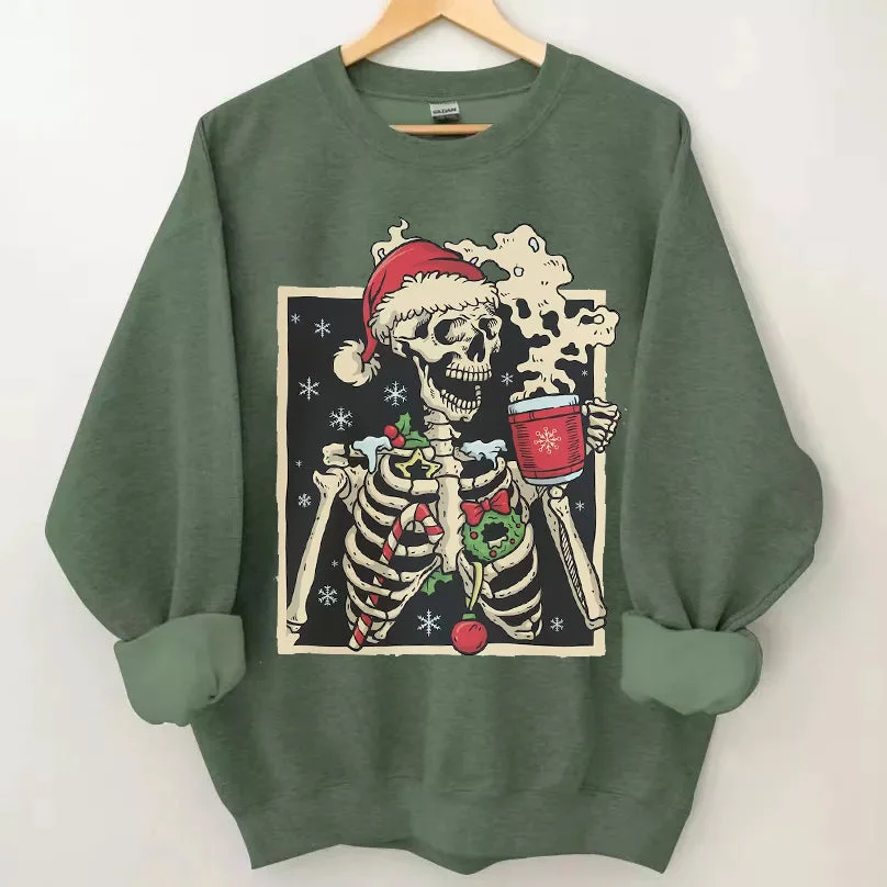 Skeleton Drinking Coffee Christmas Sweatshirt